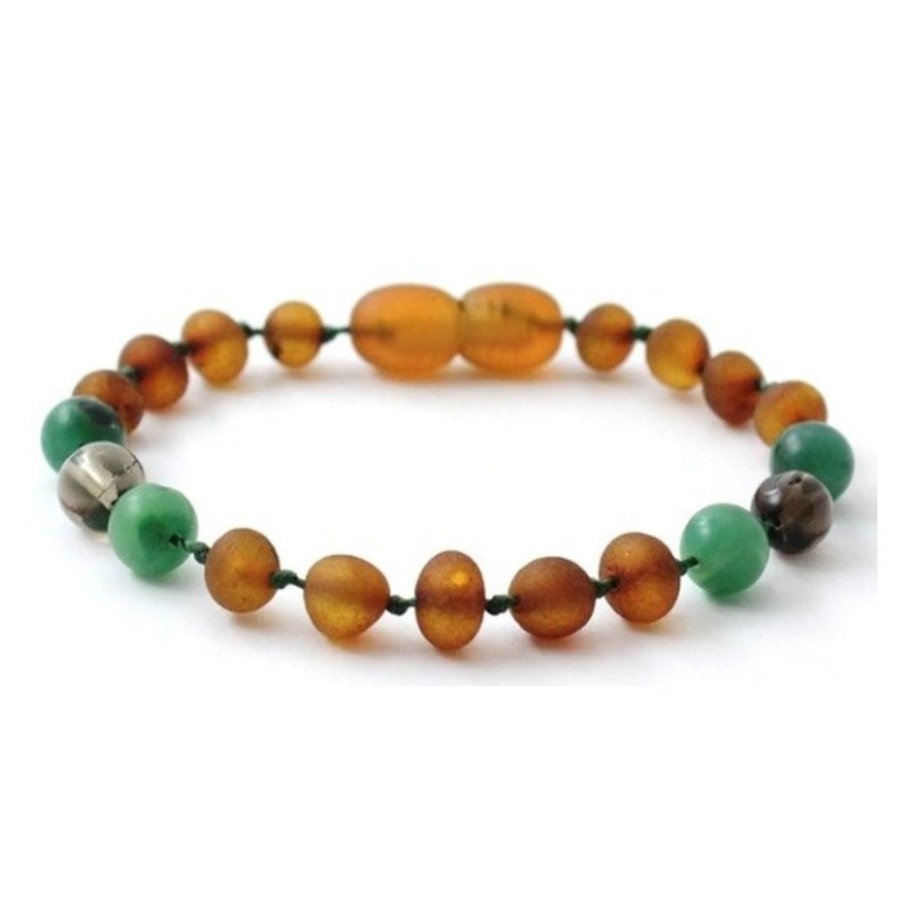 Baltic Amber Necklaces & Amber Bracelets Zebra Babies | Amber Bracelet Cognac Raw, African Jade, Smokey Quartz | 14Cm