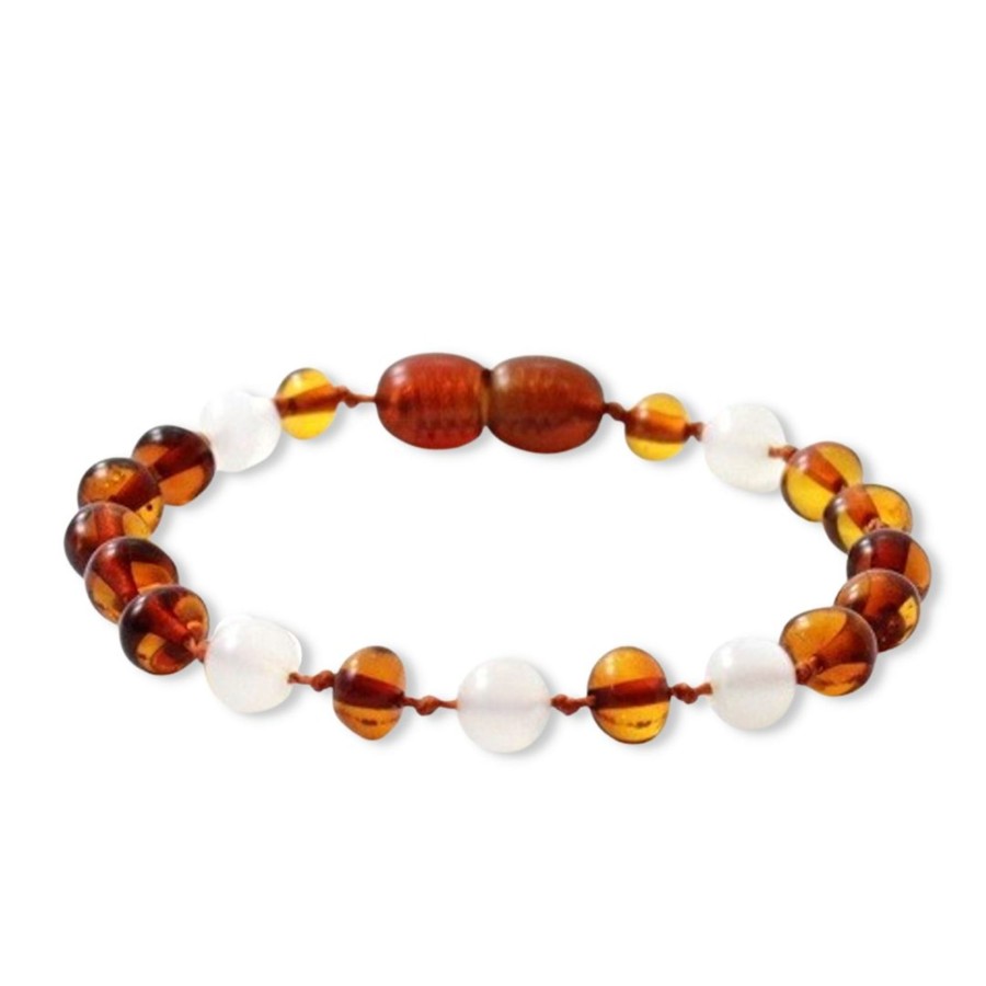 Baltic Amber Necklaces & Amber Bracelets Zebra Babies | Amber Bracelet Cognac & Moonstone | Baby 14Cm