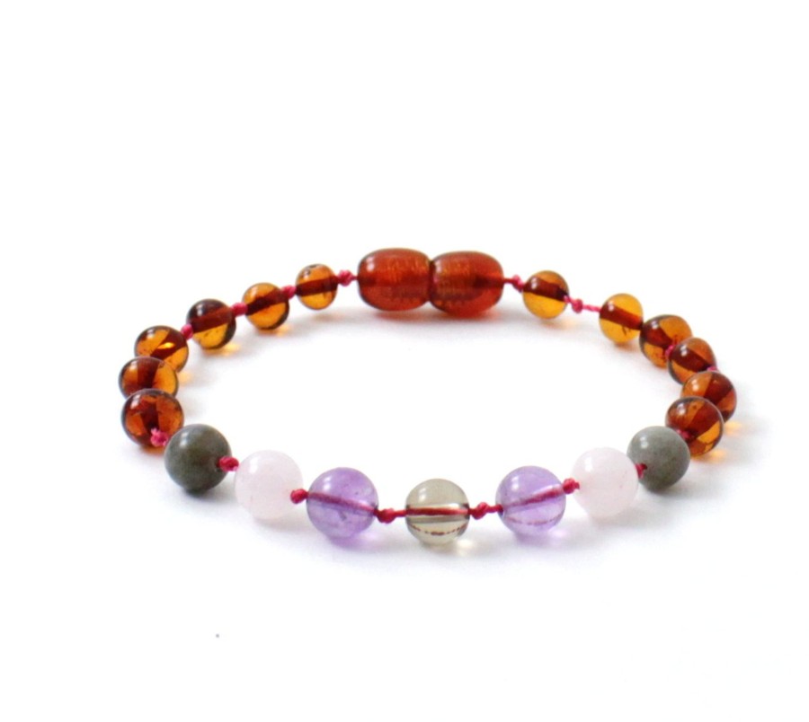 Baltic Amber Necklaces & Amber Bracelets Zebra Babies | Amber Bracelet Cognac, Rose Quartz, Smoky Quartz, Labradorite And Amethyst | Toddler 16Cm