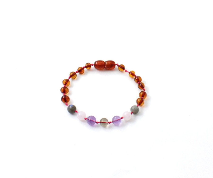 Baltic Amber Necklaces & Amber Bracelets Zebra Babies | Amber Bracelet Cognac, Rose Quartz, Smoky Quartz, Labradorite And Amethyst | Toddler 16Cm