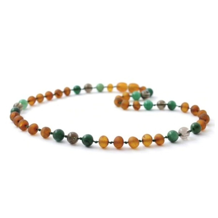 Baltic Amber Necklaces & Amber Bracelets Zebra Babies | Amber Necklace Cognac Raw, African Jade, Smokey Quartz | Teen/Adult 45Cm