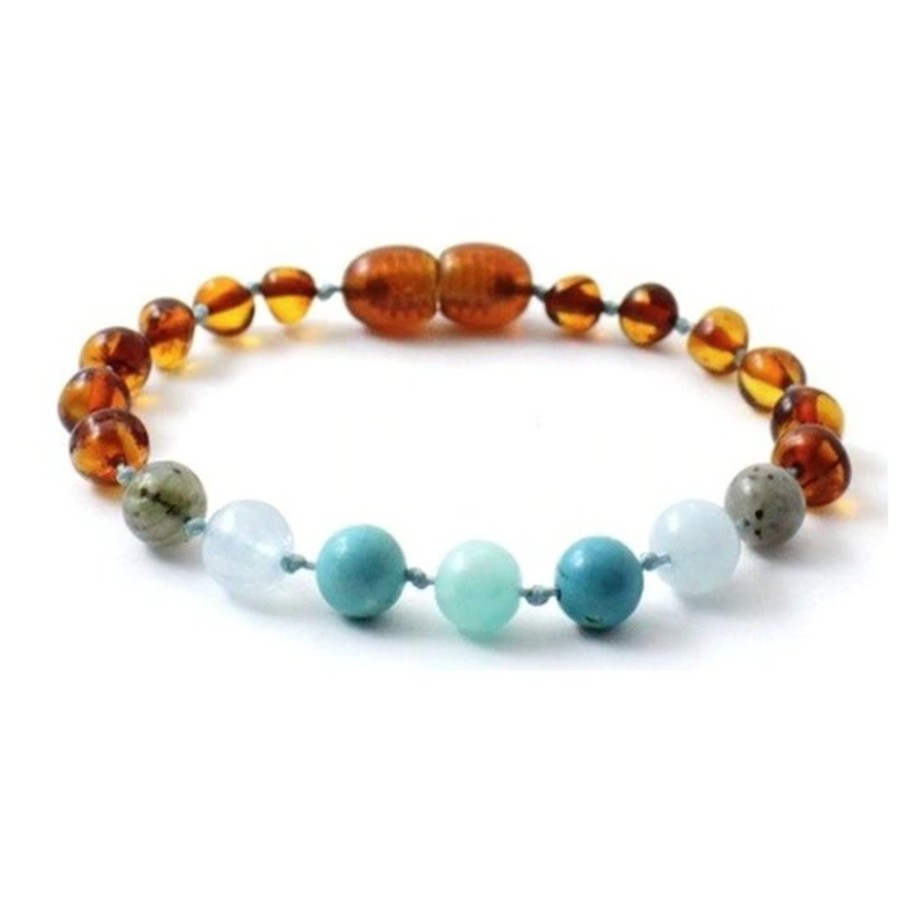 Baltic Amber Necklaces & Amber Bracelets Zebra Babies | Amber Bracelet Cognac, Labradorite, Aquamarine, Turquoise And Amazonite | 16Cm