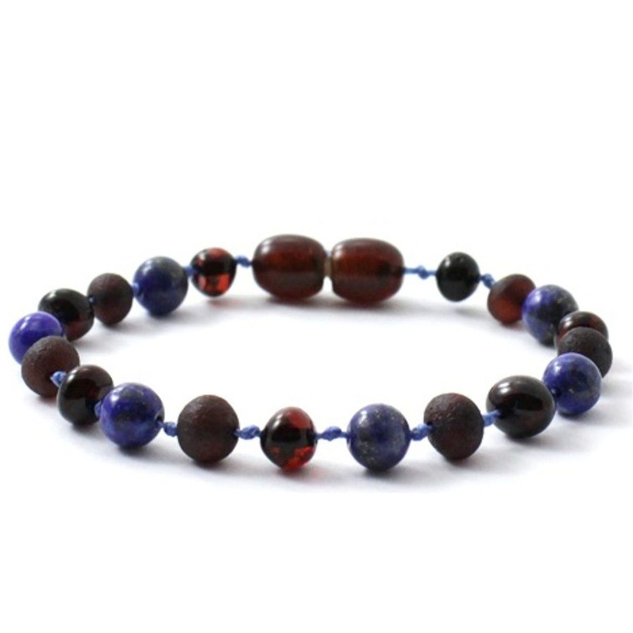 Baltic Amber Necklaces & Amber Bracelets Zebra Babies | Amber Bracelet Cherry, Cherry Raw & Lapis Lazuli | Baby 14Cm