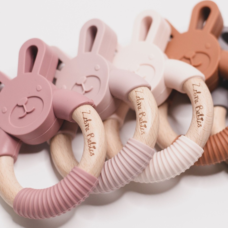 Toys Teething & Play Toys Zebra Babies | Silicone And Wood Bunny Teether Teething Toy