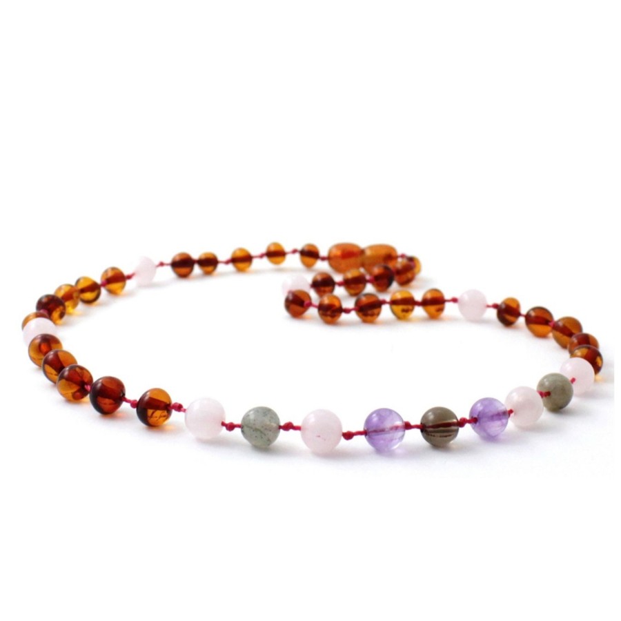 Baltic Amber Necklaces & Amber Bracelets Zebra Babies | Amber Necklace Cognac, Rose Quartz, Smoky Quartz, Labradorite And Amethyst | Baby 32Cm