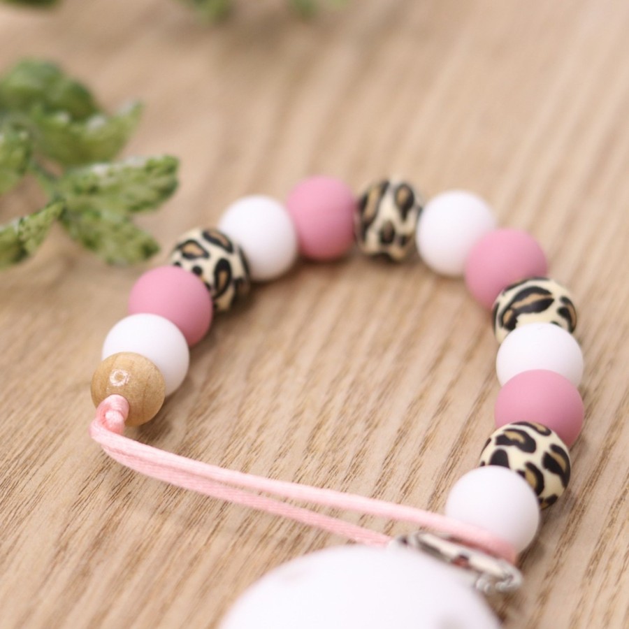 Dummy Clips Zebra Babies | Dummy Chain Silicone Leopard Vintage Blush