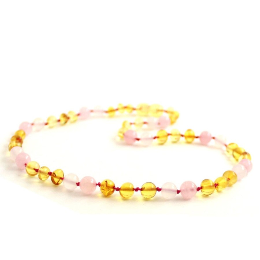 Baltic Amber Necklaces & Amber Bracelets Zebra Babies | Amber Necklace Lemon Agate And Rose Quartz | Baby 32Cm