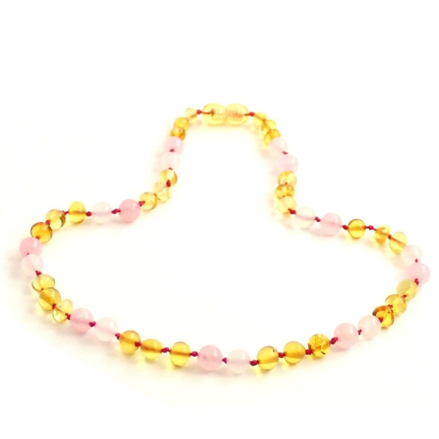 Baltic Amber Necklaces & Amber Bracelets Zebra Babies | Amber Necklace Lemon Agate And Rose Quartz | Baby 32Cm