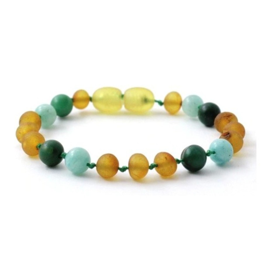 Baltic Amber Necklaces & Amber Bracelets Zebra Babies | Amber Bracelet Honey Raw, Amazonite & African Jade | Baby 14Cm