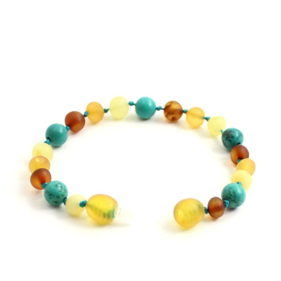 Baltic Amber Necklaces & Amber Bracelets Zebra Babies | Amber Bracelet Multi Raw & Turquoise | Baby 14Cm