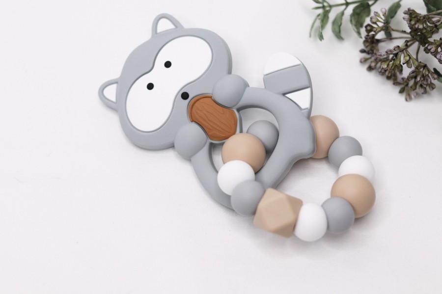 Toys Teething & Play Toys Zebra Babies | Silicone Raccoon Teether, Teething Ring Light Grey