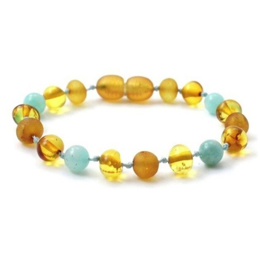 Baltic Amber Necklaces & Amber Bracelets Zebra Babies | Amber Bracelet Honey Polished & Raw With Amazonite | Baby 14Cm