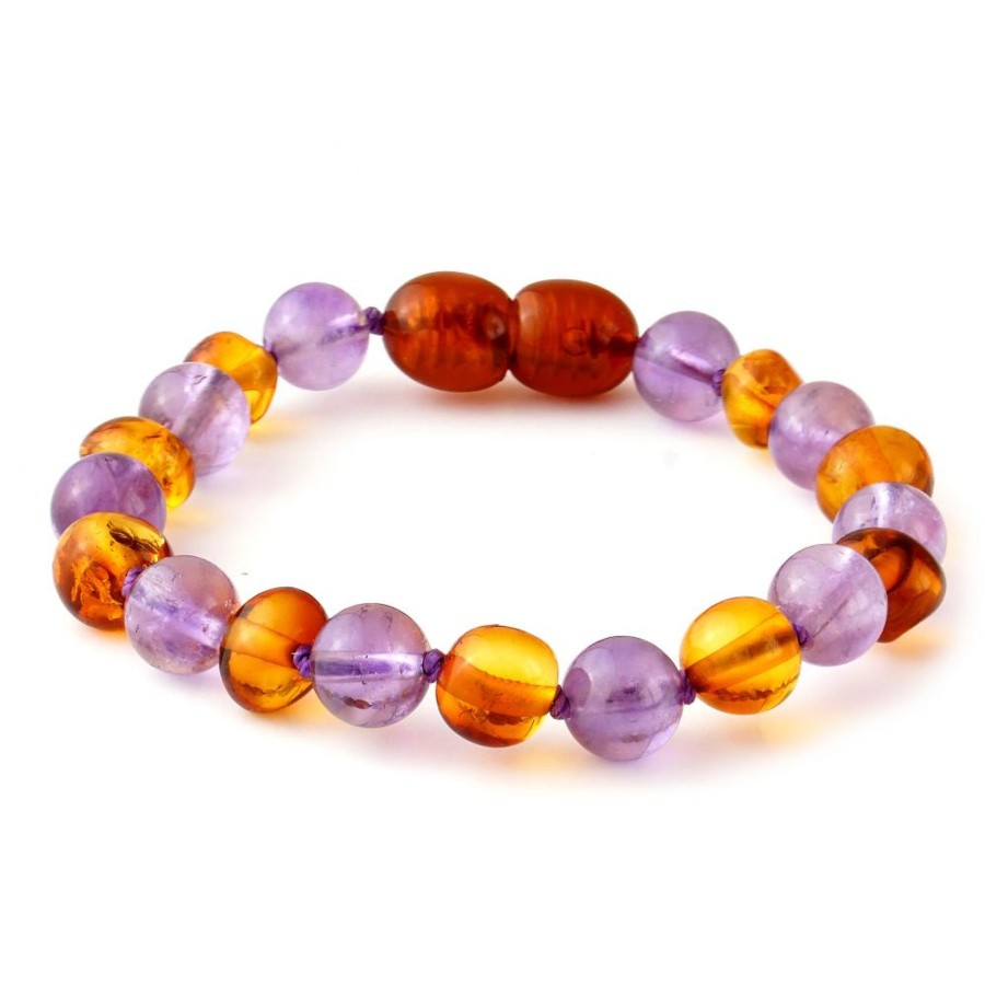 Baltic Amber Necklaces & Amber Bracelets Zebra Babies | Amber Bracelet Cognac & Amethyst | Baby 14Cm