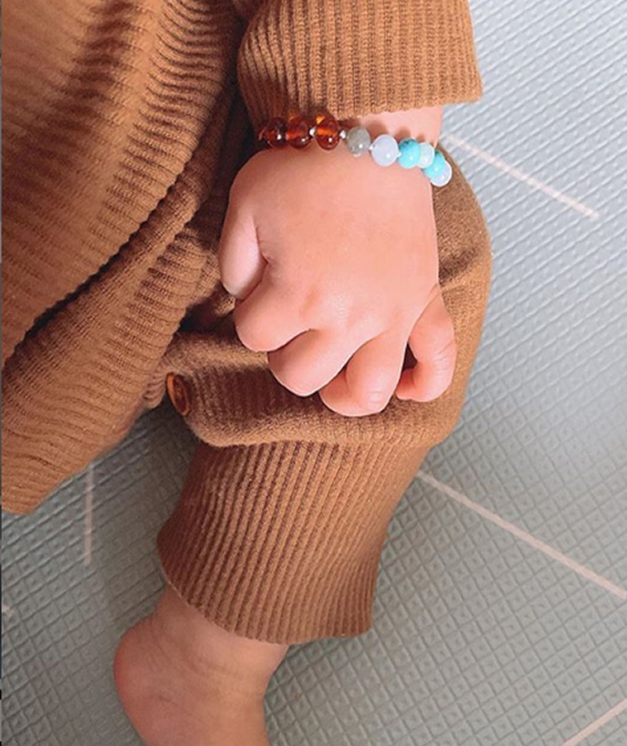 Baltic Amber Necklaces & Amber Bracelets Zebra Babies | Amber Bracelet Cognac, Aquamarine, Turquoise And Amazonite | Baby 14Cm