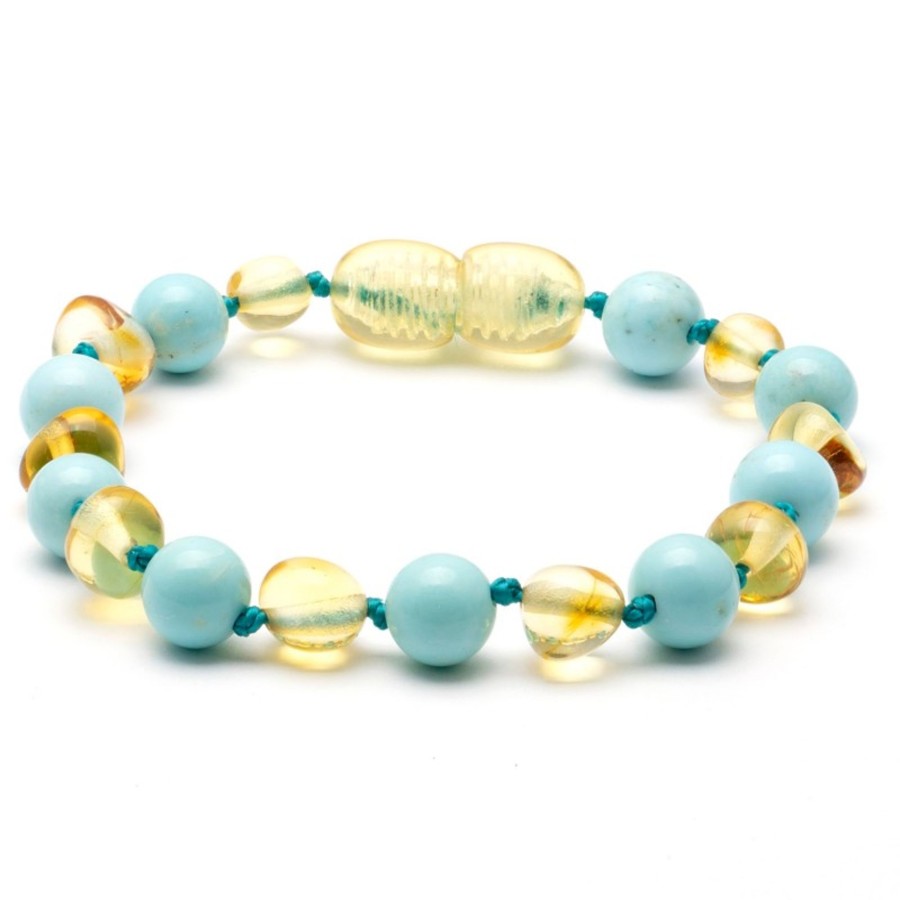 Baltic Amber Necklaces & Amber Bracelets Zebra Babies | Amber Bracelet Lemon & Turquoise | Baby 14Cm