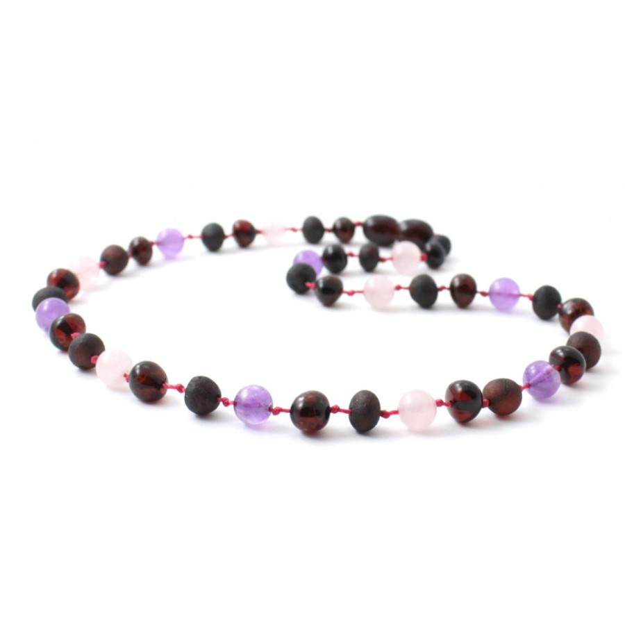 Baltic Amber Necklaces & Amber Bracelets Zebra Babies | Amber Necklace Cherry, Rose Quartz & Amethyst | Baby 32Cm