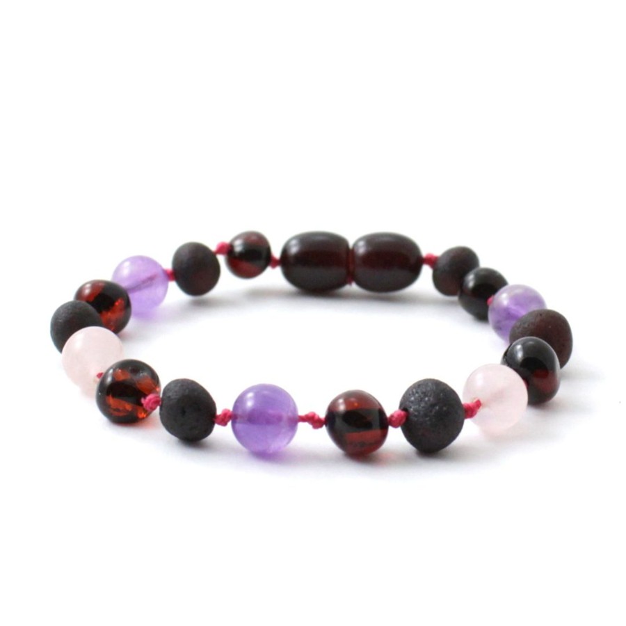 Baltic Amber Necklaces & Amber Bracelets Zebra Babies | Amber Bracelet Cherry, Rose Quartz & Amethyst | Baby 14Cm