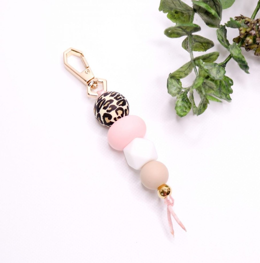 Lanyards And Key Chains Zebra Babies | Silicone Bead Keychain Gold, Rose Quartz And Leopard