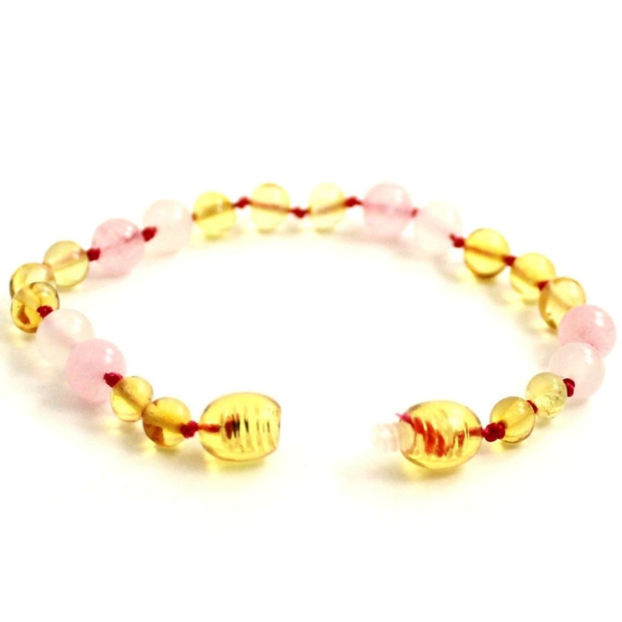 Baltic Amber Necklaces & Amber Bracelets Zebra Babies | Amber Bracelet Lemon Mix & Rose Quartzii | Baby 14Cm