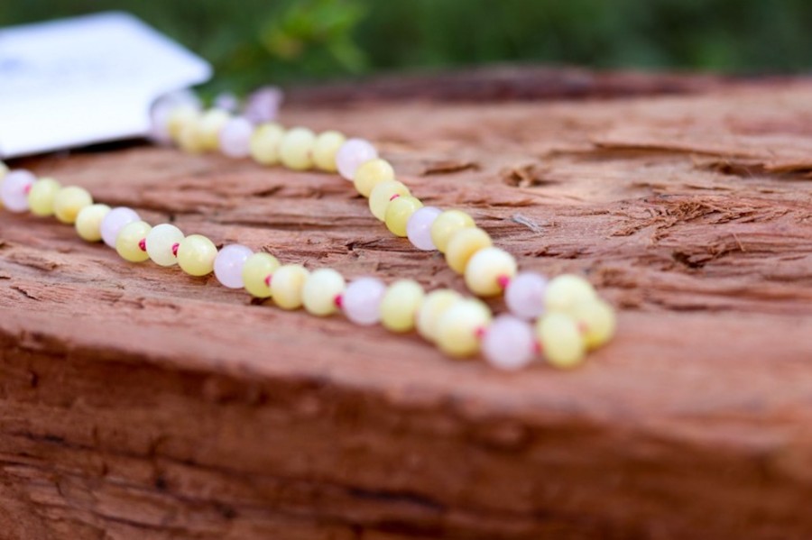 Baltic Amber Necklaces & Amber Bracelets Zebra Babies | Amber Necklace Milky Polished, Raw & Rose Quartz | Baby 32Cm