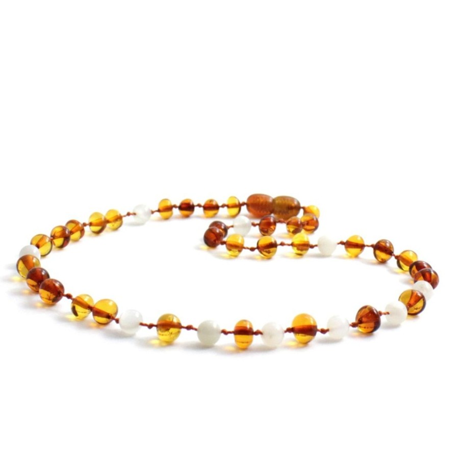 Baltic Amber Necklaces & Amber Bracelets Zebra Babies | Amber Necklace Cognac & Moonstone | Baby 32Cm