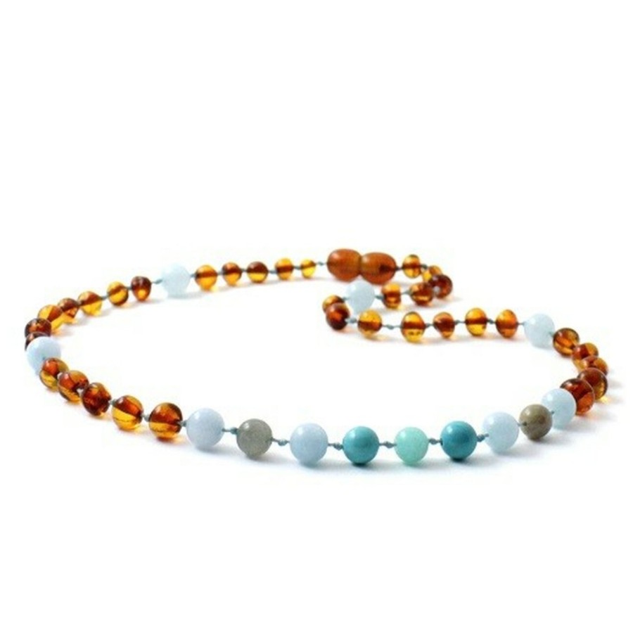 Baltic Amber Necklaces & Amber Bracelets Zebra Babies | Amber Necklace Cognac, Labradorite, Aquamarine, Turquoise And Amazonite | Teen/Adult 45Cm