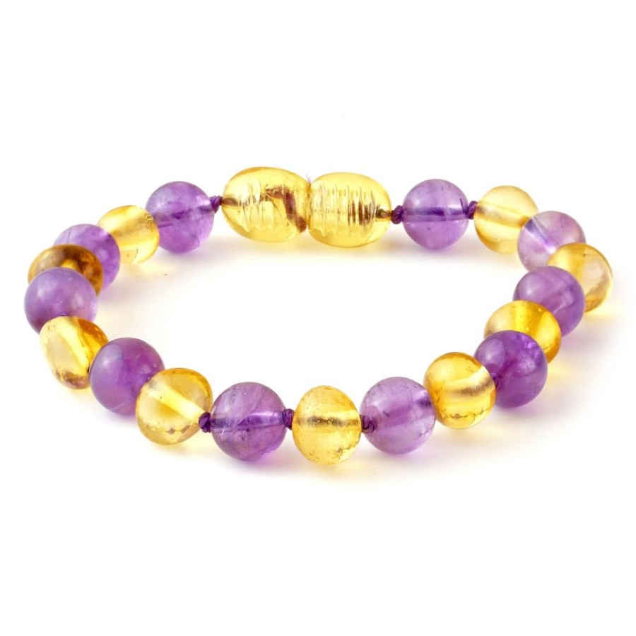 Baltic Amber Necklaces & Amber Bracelets Zebra Babies | Amber Bracelet Lemon & Amethyst | Baby 14Cm